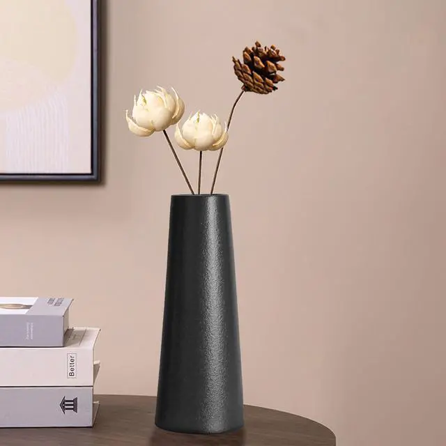 Alt view image 5 of 5 - Black Ceramic Vase, 8.5 Inch Flowers Vase for Pampas Grass, Rustic Table Vase for Centerpieces, Simple Modern Vase for Home Office Decor - Matte Black