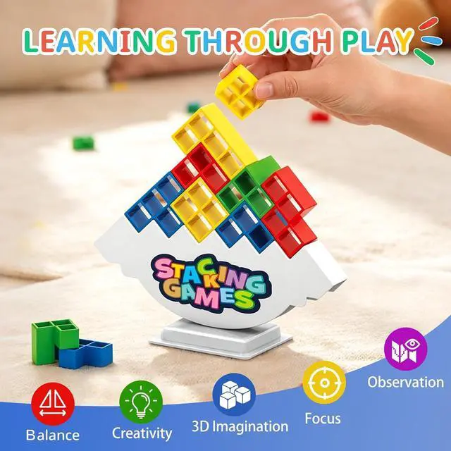 Alt view image 6 of 7 - 64Pcs Balance Stacking Blocks Game, Family Board Games for Kids & Adults