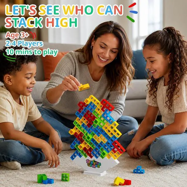 Alt view image 4 of 7 - 64Pcs Balance Stacking Blocks Game, Family Board Games for Kids & Adults