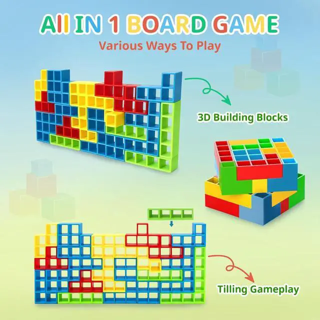 Alt view image 7 of 7 - 64Pcs Balance Stacking Blocks Game, Family Board Games for Kids & Adults