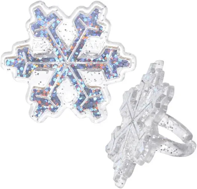 Alt view image 2 of 5 - Holographic Glitter Snowflake Cupcake Rings - Set of 24