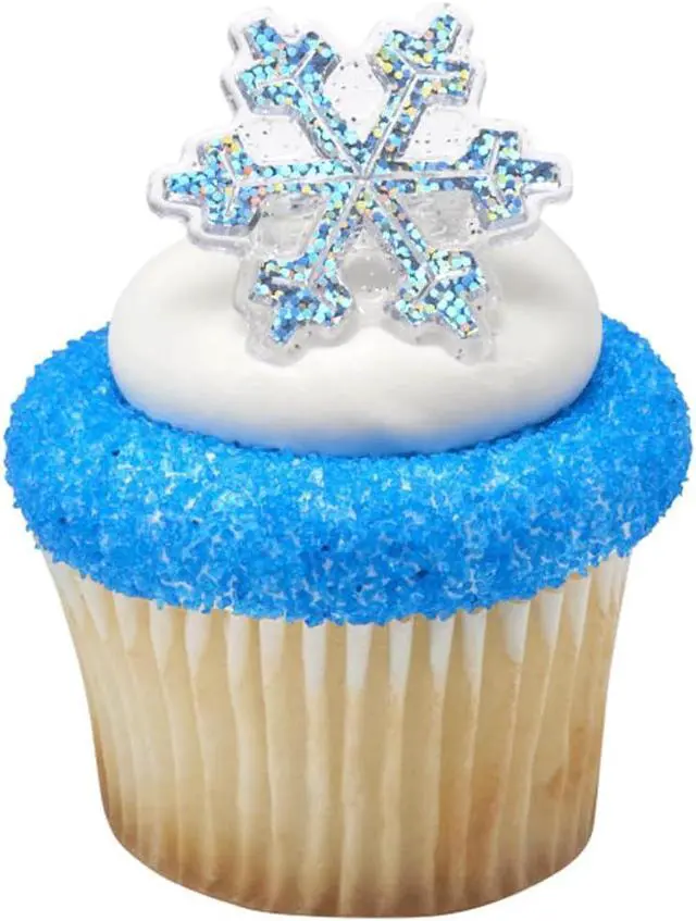 Alt view image 3 of 5 - Holographic Glitter Snowflake Cupcake Rings - Set of 24