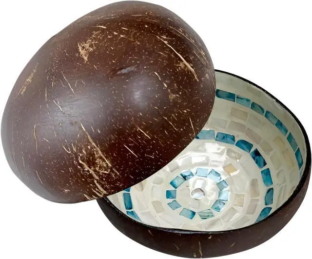 Alt view image 4 of 6 - Handcrafted Natural Coconut Shell Bowl with Mother of Pearl InlayVersatile Decorative Storage for Home, Entryway, Table and Snacks,Gift for Her (Blue)