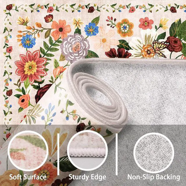 Alt view image 4 of 7 - 24x17 Inch Door Mat Indoor Entrance,Floral Area Rug Non Slip Beige