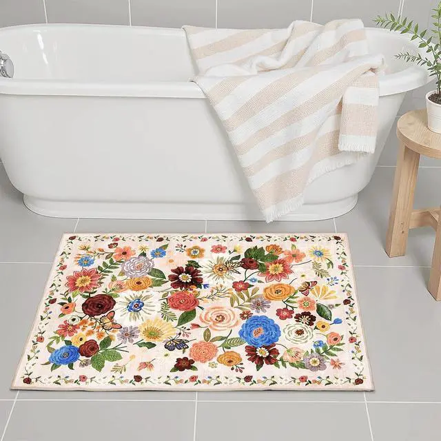 Alt view image 6 of 7 - 24x17 Inch Door Mat Indoor Entrance,Floral Area Rug Non Slip Beige