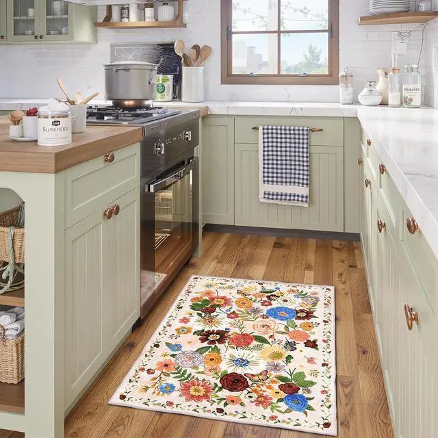 Alt view image 7 of 7 - 24x17 Inch Door Mat Indoor Entrance,Floral Area Rug Non Slip Beige