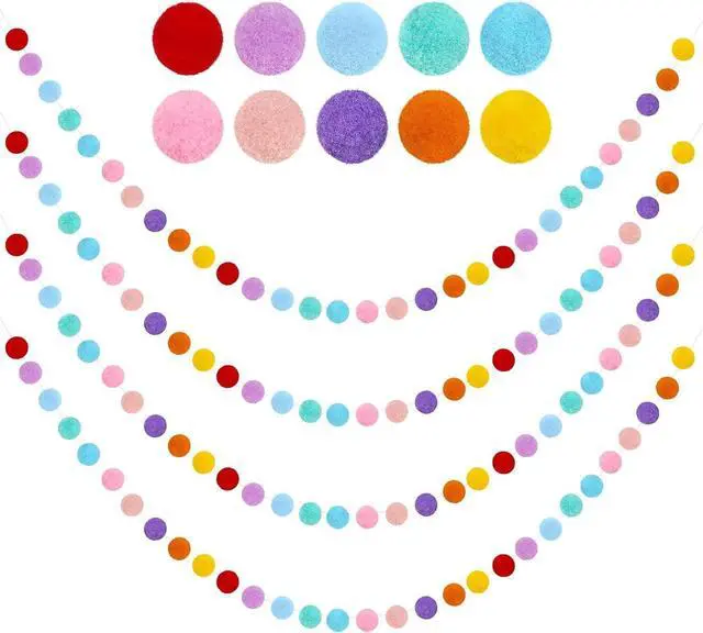 Main image of 4 Pack 26.3 Feet Colorful Pom Pom Garland Decorations, 30 Balls Rainbow Felt Ball Garland (Colorful)