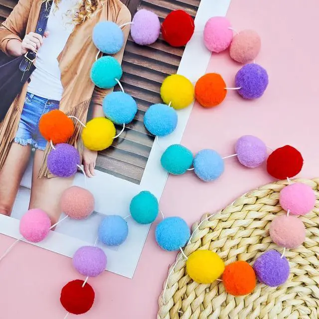 Alt view image 3 of 7 - 4 Pack 26.3 Feet Colorful Pom Pom Garland Decorations, 30 Balls Rainbow Felt Ball Garland (Colorful)