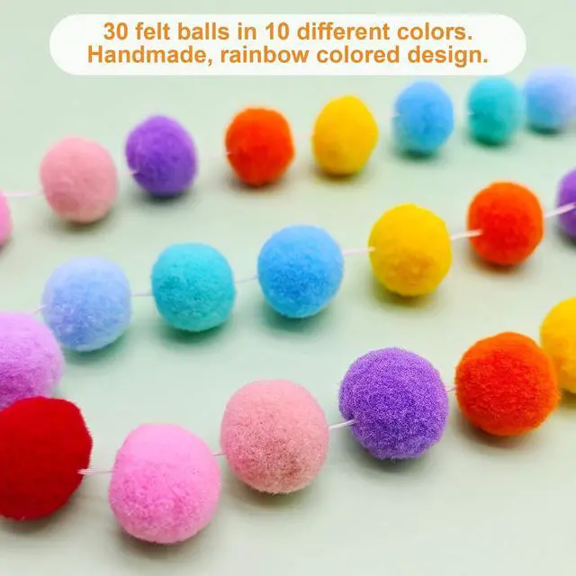 Alt view image 4 of 7 - 4 Pack 26.3 Feet Colorful Pom Pom Garland Decorations, 30 Balls Rainbow Felt Ball Garland (Colorful)