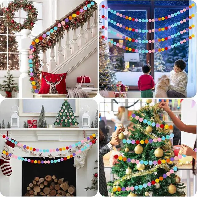 Alt view image 5 of 7 - 4 Pack 26.3 Feet Colorful Pom Pom Garland Decorations, 30 Balls Rainbow Felt Ball Garland (Colorful)