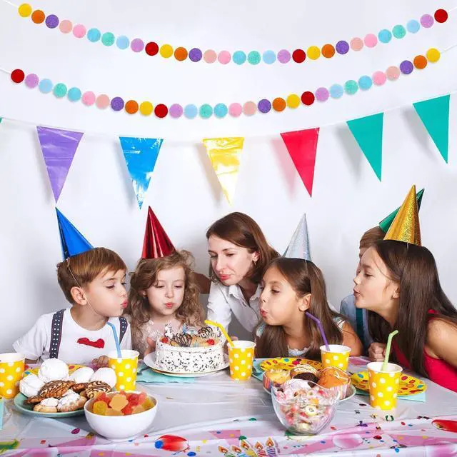 Alt view image 7 of 7 - 4 Pack 26.3 Feet Colorful Pom Pom Garland Decorations, 30 Balls Rainbow Felt Ball Garland (Colorful)