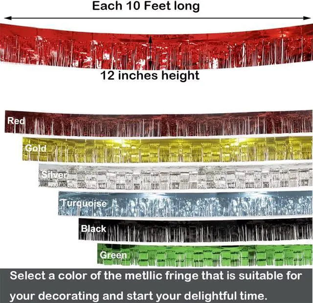 Alt view image 7 of 7 - 3 Pack Total 30 Feet Foil Fringe Garland Metallic Wall Hanging Drapes Tassel Skirting Tinsel Streamers Decorations for Parade Float Trailer Mardi Gras Party Birthday Wedding (Red)