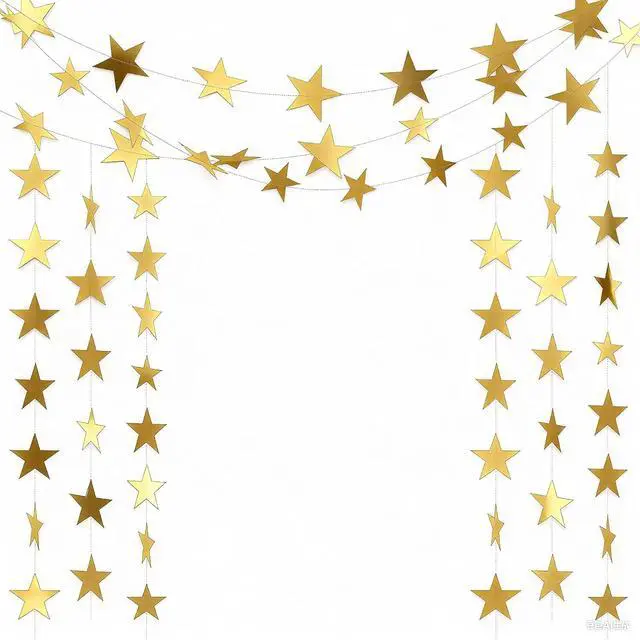 Alt view image 2 of 7 - 6PCS Gold Star Garland Decorations - 78 Feet Double Side Hanging Stars Decorations for Ceiling, Paper Star Garland Gold Star Streamers for Birthday Wedding Engagement Homecoming Classroom Party