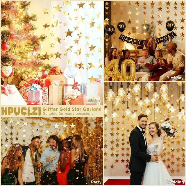 Alt view image 4 of 7 - 6PCS Gold Star Garland Decorations - 78 Feet Double Side Hanging Stars Decorations for Ceiling, Paper Star Garland Gold Star Streamers for Birthday Wedding Engagement Homecoming Classroom Party