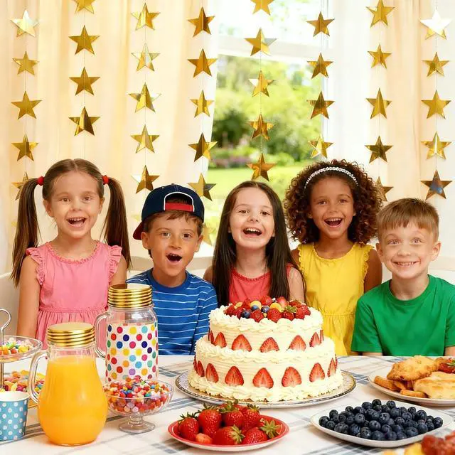 Alt view image 5 of 7 - 6PCS Gold Star Garland Decorations - 78 Feet Double Side Hanging Stars Decorations for Ceiling, Paper Star Garland Gold Star Streamers for Birthday Wedding Engagement Homecoming Classroom Party