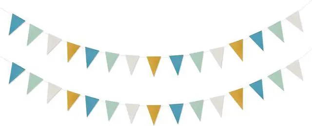 Alt view image 6 of 6 - Teal-Blue Mint Ivory-Gold Party-Decorations Banner,2 Pack Glitter Paper Triangle Pennant Flags Streamers,Birthday Wedding Engagement Bridal Baby Shower Bachelorette Decor Bunting Lasting Surprise