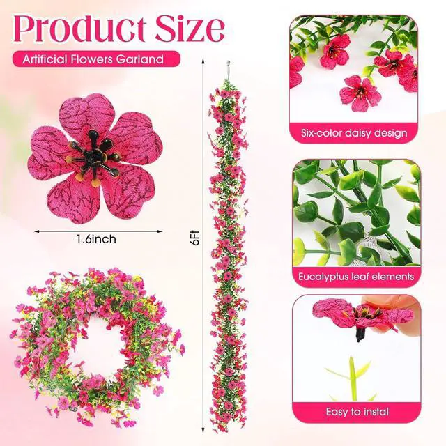 Alt view image 2 of 7 - 4 Pcs 6 ft Artificial Flowers Wisteria Garland, Magenta
