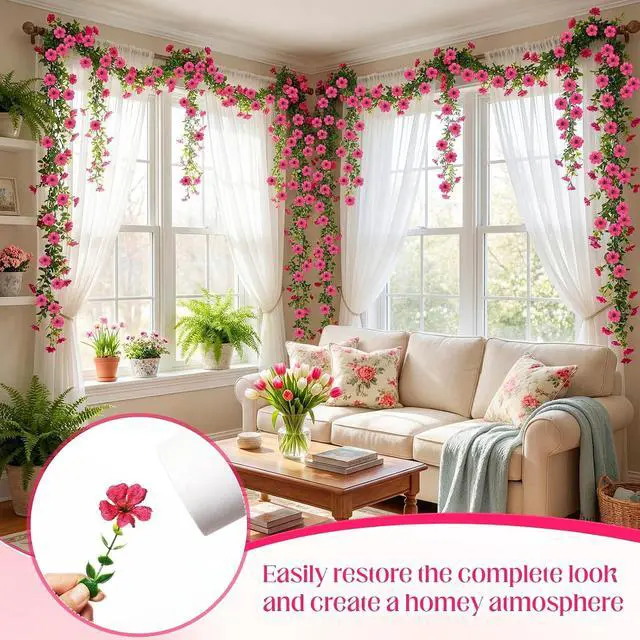 Alt view image 6 of 7 - 4 Pcs 6 ft Artificial Flowers Wisteria Garland, Magenta