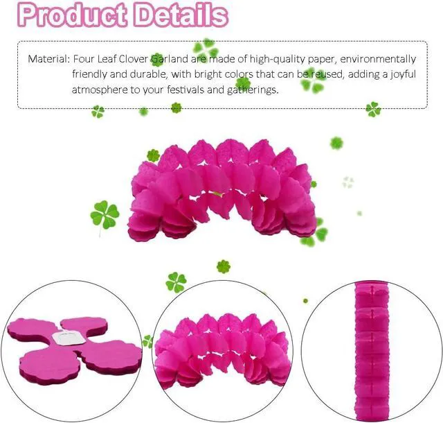 Alt view image 3 of 6 - 10 PCS Four Leaf Clover Paper Garland Party Decorations Streamers 3D Hanging Garland Rose Red for Birthday Wedding Baby Shower Party Home Decor(SSY/Rose Red)