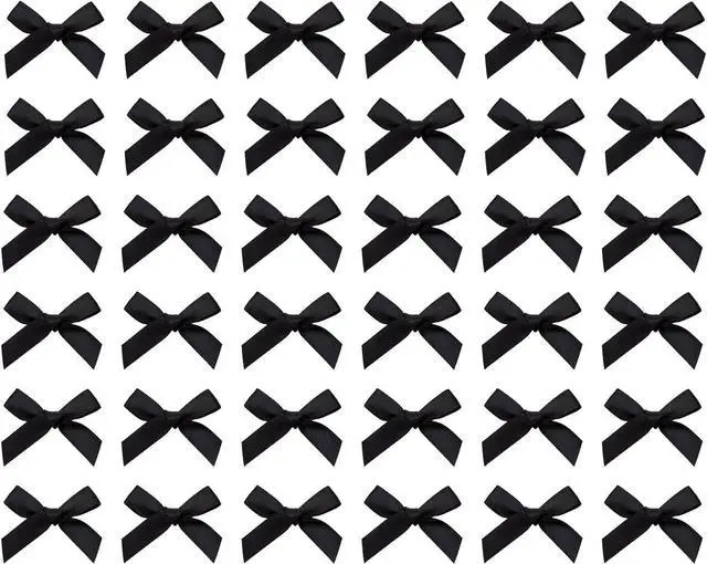 Main image of Tupalizy Ribbon Bows Mini Satin Fabric Bows Flowers for DIY Craft Sewing Scrapbooking Wedding Christmas Party Favors Bakery Treat Gift Box Decoration Packaging, 40x40x10mm, 50PCS (Black)