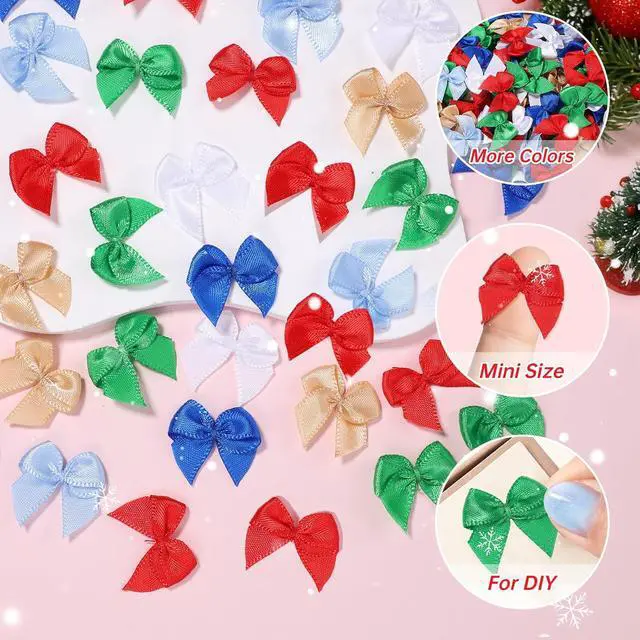 Alt view image 3 of 7 - 200Pcs 1" Mini Satin Ribbon BowsColorful Small Fabric Bow for CraftsSatin Ribbon Tiny Bow for Clothes Ornament,Cute Accessories DIY Embellishments for Gifts,Party,Cake