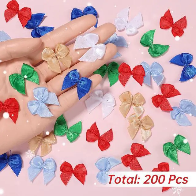 Alt view image 4 of 7 - 200Pcs 1" Mini Satin Ribbon BowsColorful Small Fabric Bow for CraftsSatin Ribbon Tiny Bow for Clothes Ornament,Cute Accessories DIY Embellishments for Gifts,Party,Cake