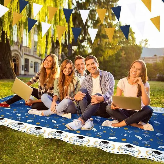 Alt view image 5 of 7 - Navy-Blue White-Gold Party Decorations Banner - 2 Pack Men Birthday Graduation 2026 Glitter Sprinkles Paper Pennant Triangle Flags, Fathers Day Wedding Baby Bridal Shower Bunting Lasting Surprise