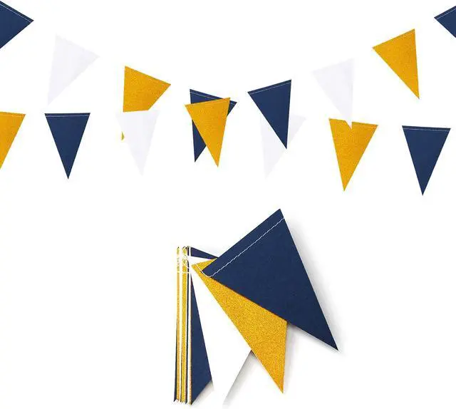 Alt view image 7 of 7 - Navy-Blue White-Gold Party Decorations Banner - 2 Pack Men Birthday Graduation 2026 Glitter Sprinkles Paper Pennant Triangle Flags, Fathers Day Wedding Baby Bridal Shower Bunting Lasting Surprise