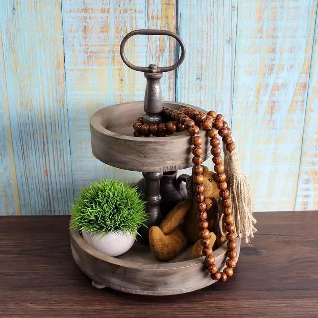 Alt view image 2 of 7 - CVHOMEDECO. Wood Grain Beads Garland with Tassels Farmhouse Rustic Wooden Prayer Bead String Wall Hanging Accent for Home Festival Decor. Dark Tan