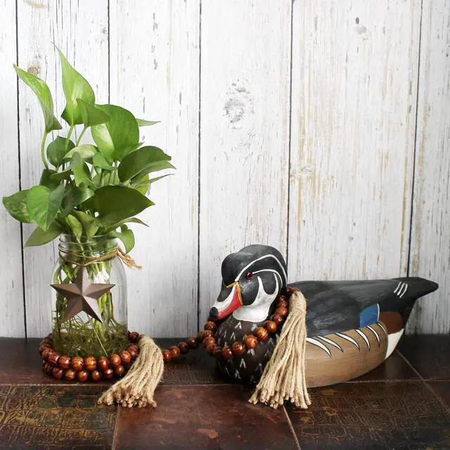Alt view image 4 of 7 - CVHOMEDECO. Wood Grain Beads Garland with Tassels Farmhouse Rustic Wooden Prayer Bead String Wall Hanging Accent for Home Festival Decor. Dark Tan