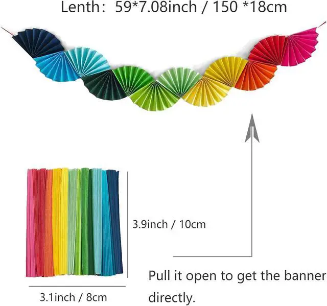 Alt view image 2 of 6 - Banner Garland Fan-Shaped, Rainbow Colors Wall Decor Party Decorations