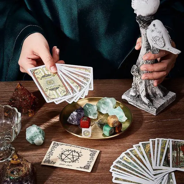 Alt view image 3 of 6 - CREATCABIN Viking Runes Altar Plate Tarot Plate Ritual Burning Candle Holder Bowls Offering Incense Burning Ceremony Plate with Altar Card Home Decor for Witchcraft Wiccan Wedding Golden 5.55 Inch