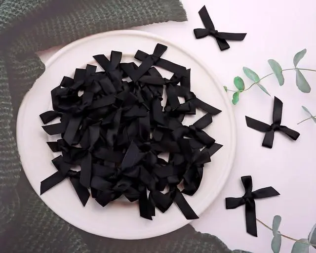 Alt view image 3 of 6 - Tupalizy Ribbon Bows Mini Satin Fabric Bows Flowers for DIY Craft Sewing Scrapbooking Wedding Christmas Party Favors Bakery Treat Gift Box Decoration Packaging, 40x40x10mm, 50PCS (Black)