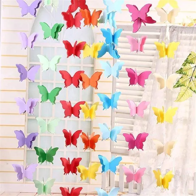 Alt view image 2 of 7 - Suxgumoe Paper Butterfly Garland, 7 Colors, 79 Inches, 3D Butterfly Banner Hanging Decoration for Wedding, Baby Shower, Birthday