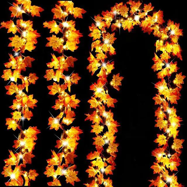Main image of Timer&3 Pack Halloween Fall Decor Fall Garland with Pumpkin Lights 60LED
