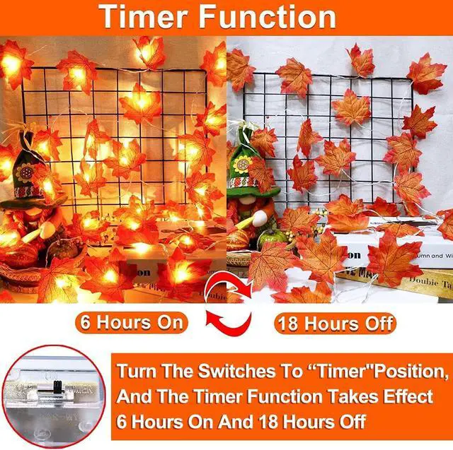 Alt view image 3 of 7 - Timer&3 Pack Halloween Fall Decor Fall Garland with Pumpkin Lights 60LED