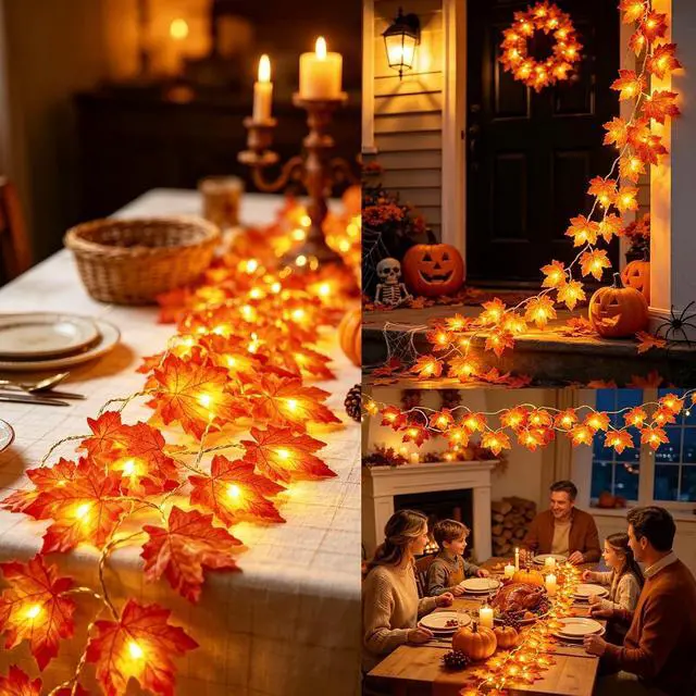 Alt view image 4 of 7 - Timer&3 Pack Halloween Fall Decor Fall Garland with Pumpkin Lights 60LED