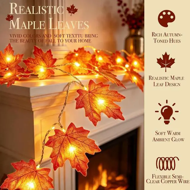Alt view image 6 of 7 - Timer&3 Pack Halloween Fall Decor Fall Garland with Pumpkin Lights 60LED