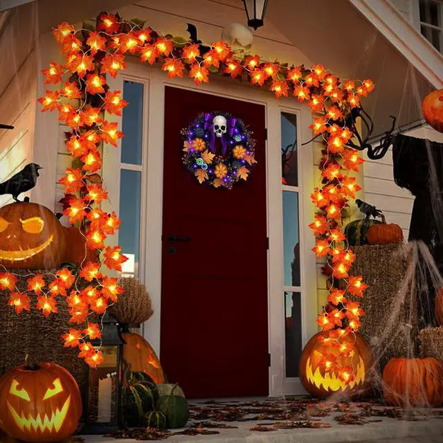 Alt view image 5 of 7 - Timer&3 Pack Halloween Fall Decor Fall Garland with Pumpkin Lights 60LED