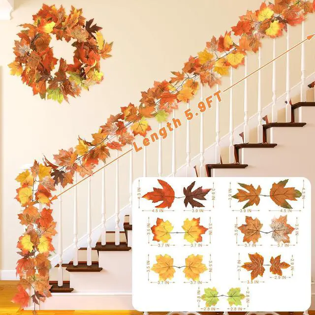 Alt view image 2 of 7 - 2Pack 11.8FT Fall Garland for Mantle Indoor Outdoor Thanksgiving Decor