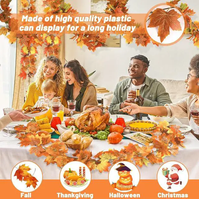 Alt view image 4 of 7 - 2Pack 11.8FT Fall Garland for Mantle Indoor Outdoor Thanksgiving Decor