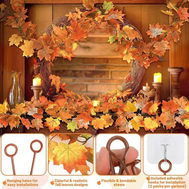 Alt view image 3 of 7 - 2Pack 11.8FT Fall Garland for Mantle Indoor Outdoor Thanksgiving Decor