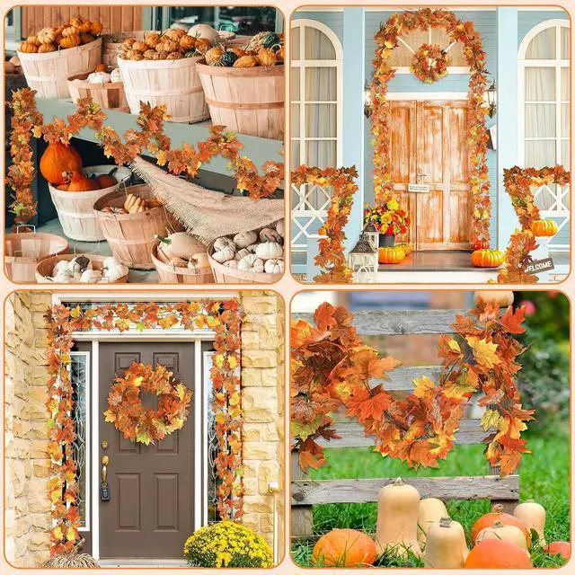 Alt view image 7 of 7 - 2Pack 11.8FT Fall Garland for Mantle Indoor Outdoor Thanksgiving Decor