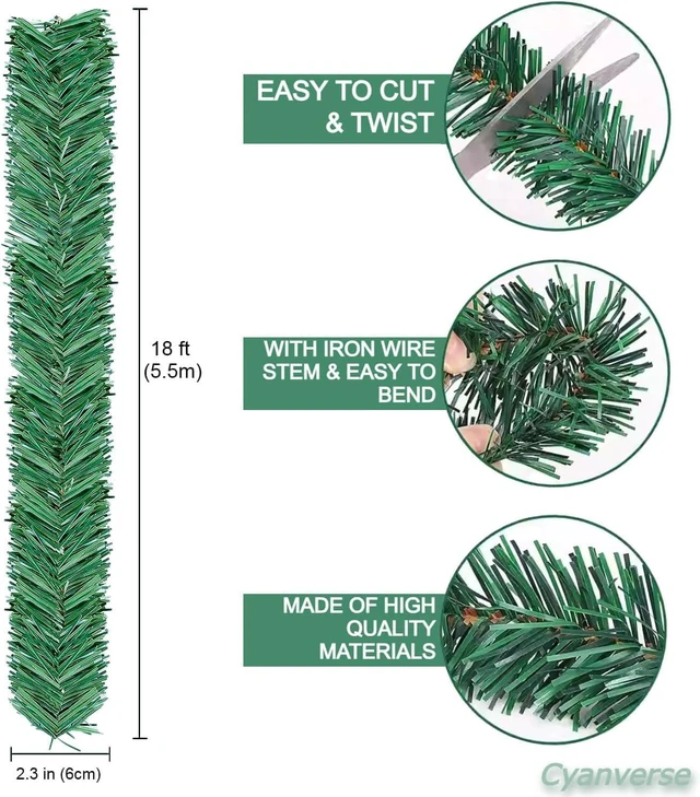 Alt view image 3 of 7 - Christmas Garland, Garlands for Christmas Decorations, Exquisite Artificial Greenery Garland for DIY, Green Tinsel Pine Garlands for Decoration and Essential Christmas Décor