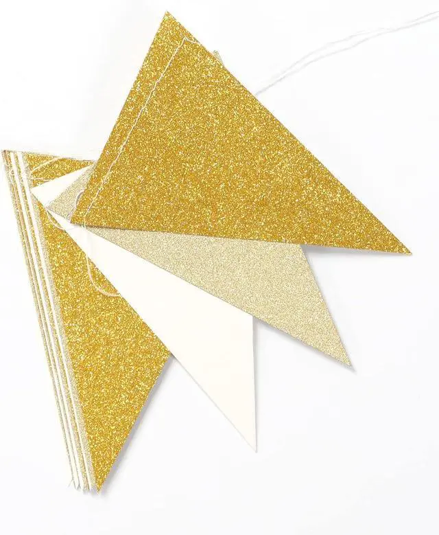 Alt view image 4 of 7 - White-Gold Champagne Party-Decorations Banner,2 Pack Christmas Wedding Engagement Hanging Paper Triangle Pennant Flags Streamers,Bachelorette Neutral Baby Bridal Shower Supplies Decor Lasting Surprise