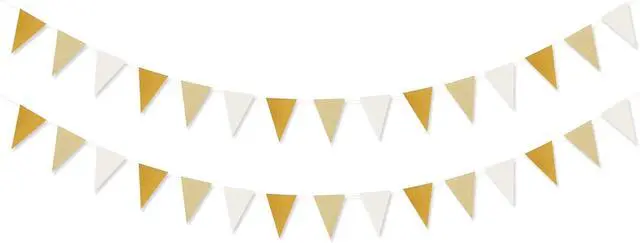 Alt view image 7 of 7 - White-Gold Champagne Party-Decorations Banner,2 Pack Christmas Wedding Engagement Hanging Paper Triangle Pennant Flags Streamers,Bachelorette Neutral Baby Bridal Shower Supplies Decor Lasting Surprise