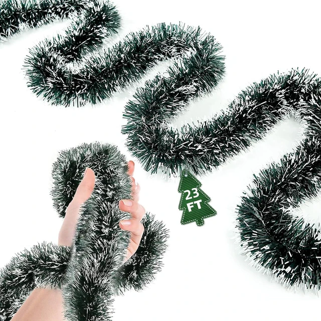 Main image of 23Ft Christmas Garland - Metallic Twist Tinsel Decorations for Indoor & Outdoor, Ceiling Hanging for New Year (Green)