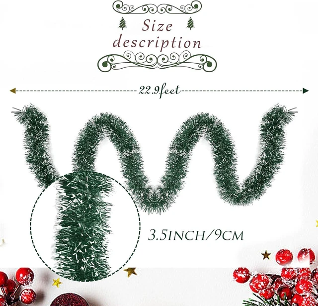 Alt view image 3 of 7 - 23Ft Christmas Garland - Metallic Twist Tinsel Decorations for Indoor & Outdoor, Ceiling Hanging for New Year (Green)