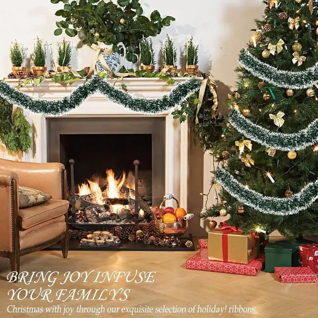 Alt view image 7 of 7 - 23Ft Christmas Garland - Metallic Twist Tinsel Decorations for Indoor & Outdoor, Ceiling Hanging for New Year (Green)