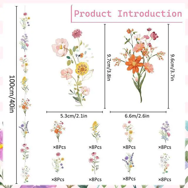 Alt view image 2 of 6 - 8 Packs Wildflower Paper Hanging Garland Birthday Decorations, Flower Party Baby Bridal Shower Floral Birthday Decor for Girls Women, Spring Summer Wedding Ceiling Decoration